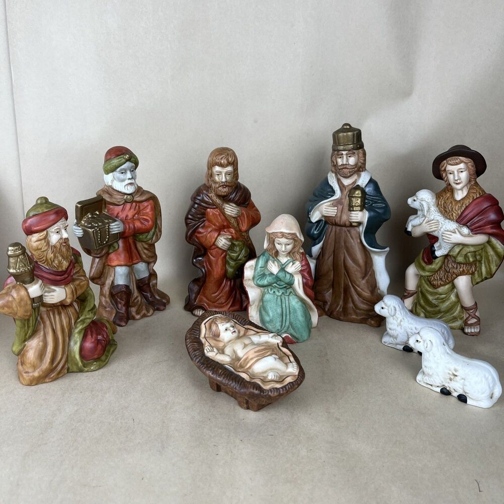 Vintage Trim A Home 9 Porcelain Nativity‎ Figurines Kmart Hand Painted Christmas